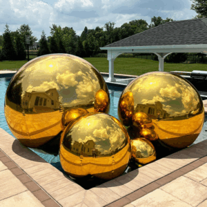 Gold Shiny Balls Hire – Giant Inflatable Ball Decorations Brisbane & Gold Coast